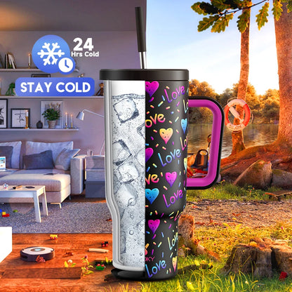 Meoky Cup 40oz Large Tumbler Straw Cup with Lid leak-proof Sainless Steel Vacuum Insulated Car Mug Water Bottle Pride Month