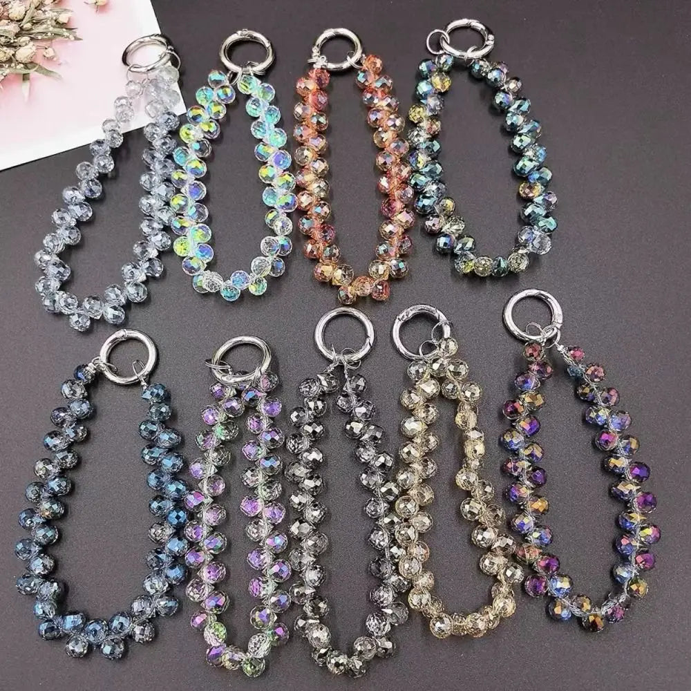 Colorful Mobile Phone Lanyard Chain Stylish Glitter Crystal Bead Pendant Keychain Jewelry Bag Accessories Sparkle Key Chains