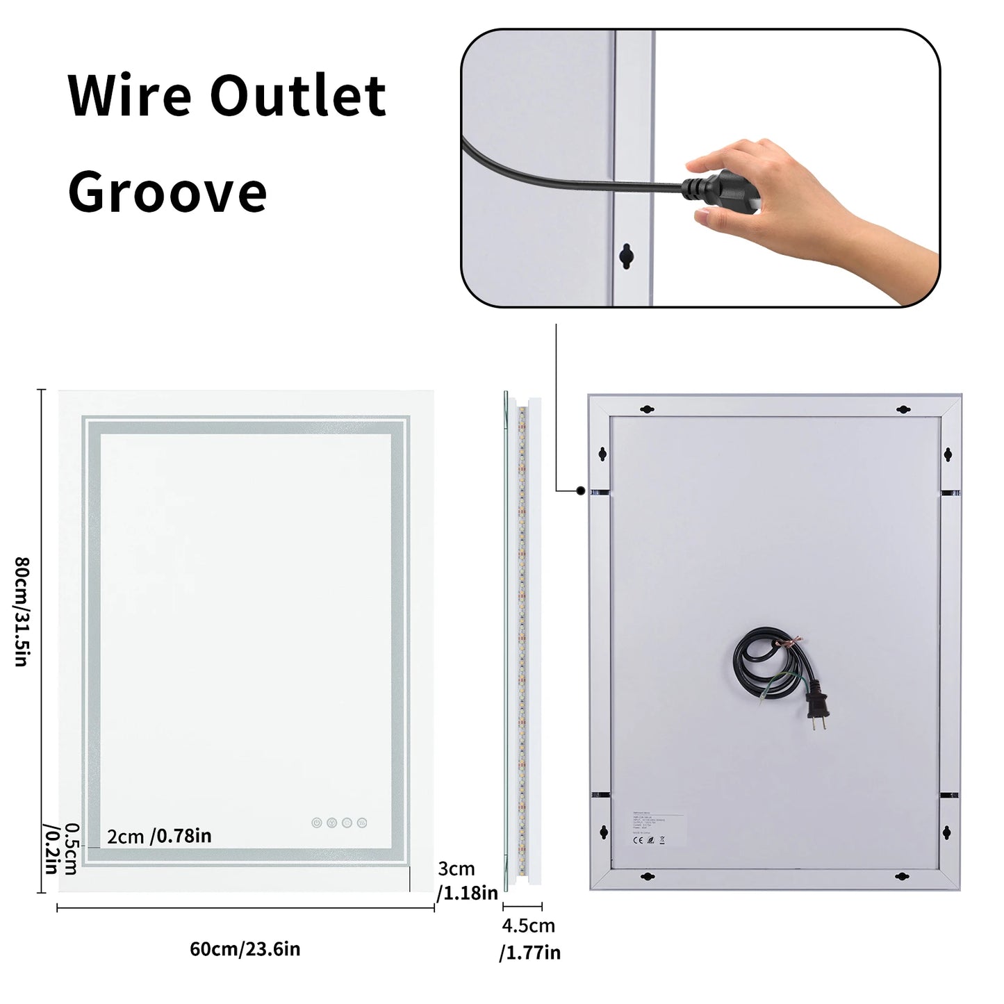 Large Full Size RGB LED Bathroom Mirror with Lights, Dimmable Wall Mirrors, Smart Anti-Fog, Vertical and Horizontal