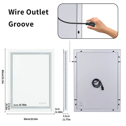 Large Full Size RGB LED Bathroom Mirror with Lights, Dimmable Wall Mirrors, Smart Anti-Fog, Vertical and Horizontal