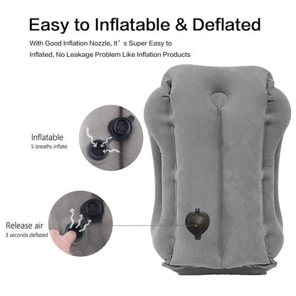 Inflatable Travel Pillow Portable Headrest Sleeping Bag Cushion Chin Neck Support for Outdoor Airplane Train Office and Home Use