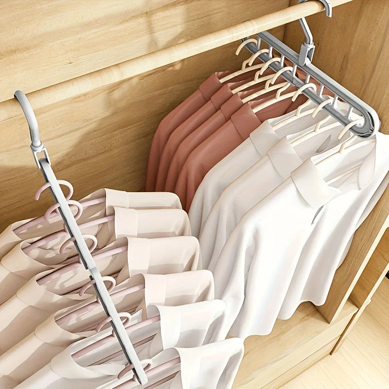 3-Pack Space Saving Foldable Hangers - Heavy Duty 9-Hole Plastic Clothes Organizer for Closet & Wardrobe