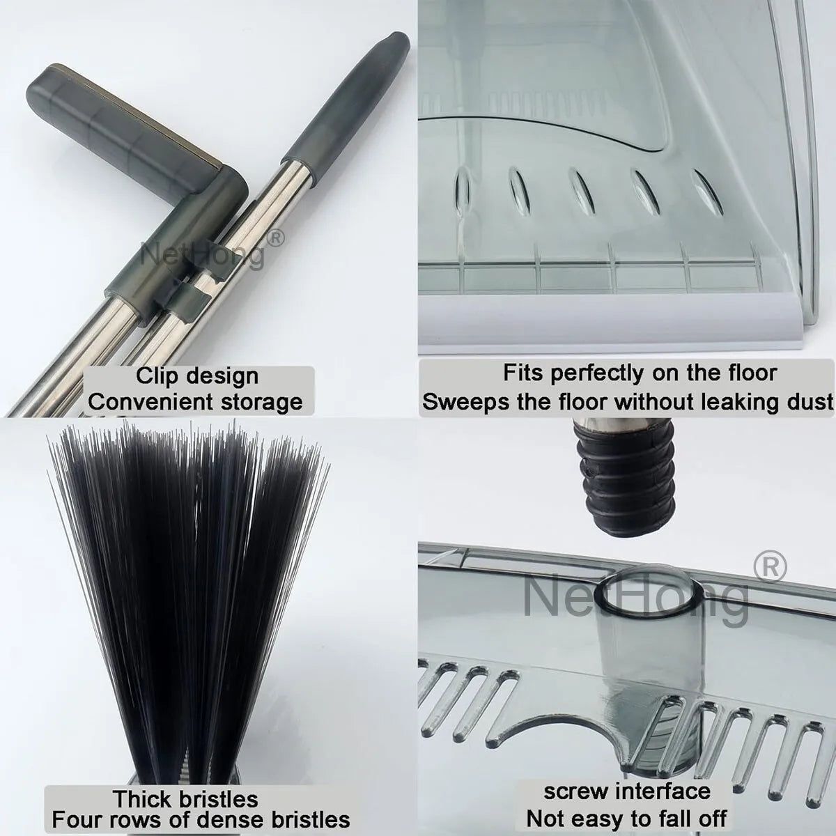 Long Handled Dustpan And Brush Set Strong Handle Dust Pan &Broom Upright Sweeper