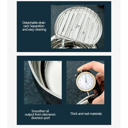 Japanese Deep Fryer With Thermometer and Lid 304 Stainless Steel Kitchen Tempura Fryer Pan Fryer Without Oil Frying Pan Fryer