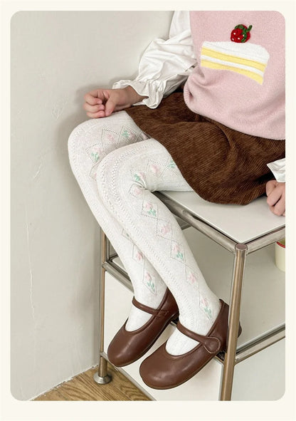 1-12Years Kids Autumn Elastic Tights Jacquard Soft Teenager Leggings Girls Knit Cotton Pantyhose Sweet Cute Baby Bottom Clothes