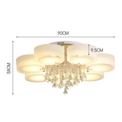 KOMORE Modern Round Acrylic LED Semi Flush Mount with Crystal Accent for Office, Living Room, Bedroom, Kitchen, Hallway, Porch