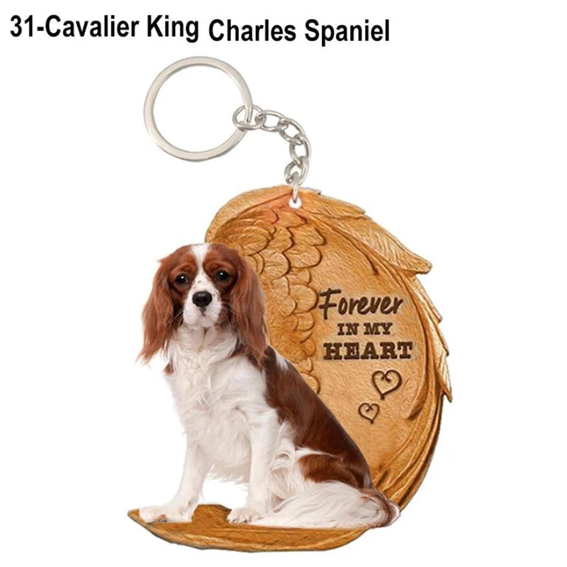 Dog Memorial Keychain - Forever In My Heart Angel Pendant Pet Jewelry Gift