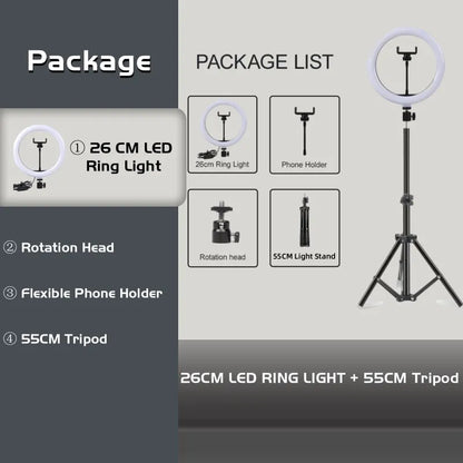 10" LED Selfie Ring Stuido Light Home Lighting Dimmable Round Lamp Tripod Trepied Makeup Selfie Ring Lamp Phone LIGHT FOR VIDEO