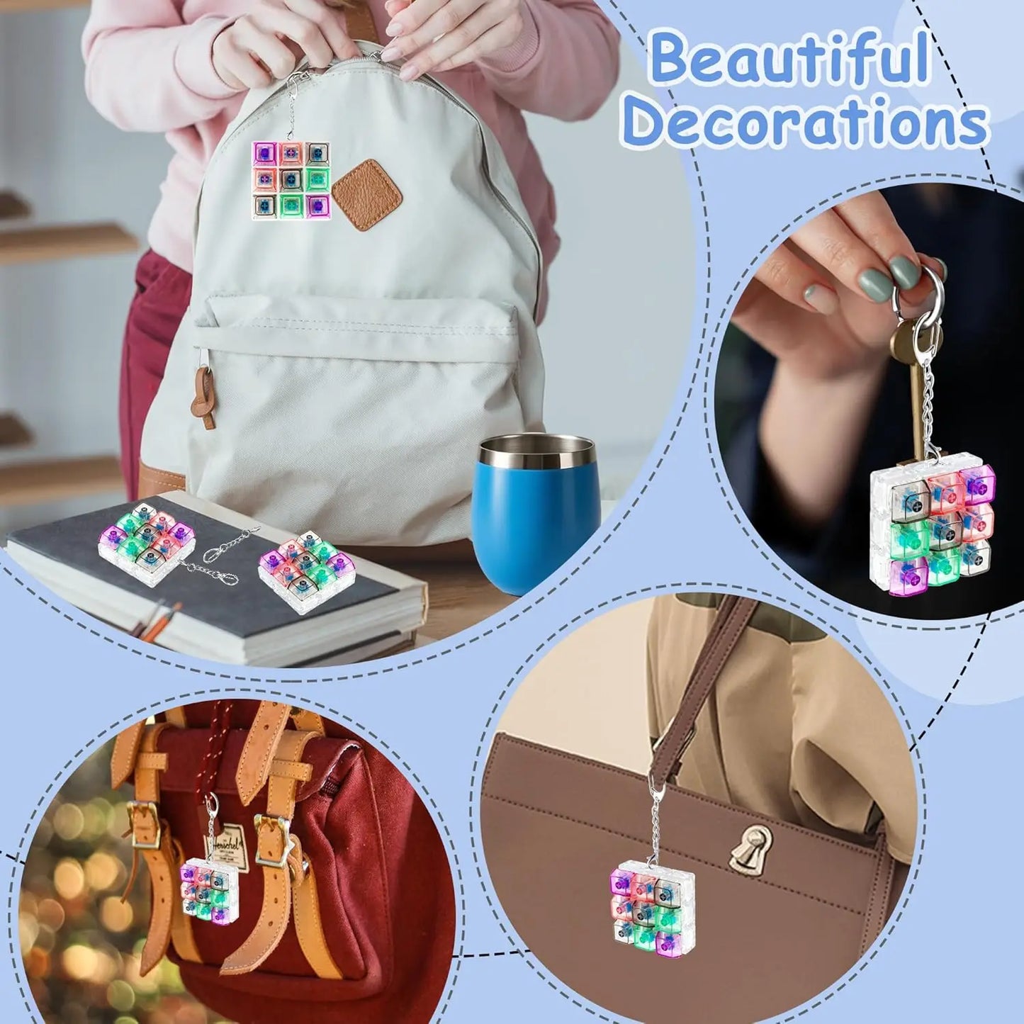 9-in-1 Keyboard Keychain Fidget Toy Decompression Button Finger Clicker Toys Stress Relief Keyboard Fidget Sensory Toys for kids