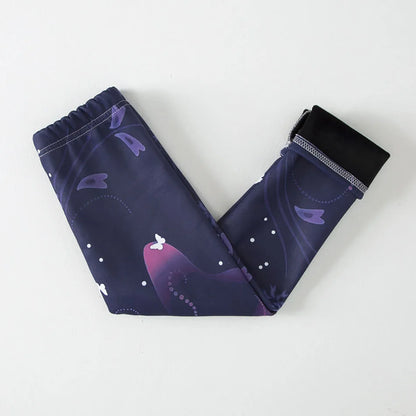 Girls Winter Leggings - Warm Plush Thickened Butterfly Print Pants for Kids