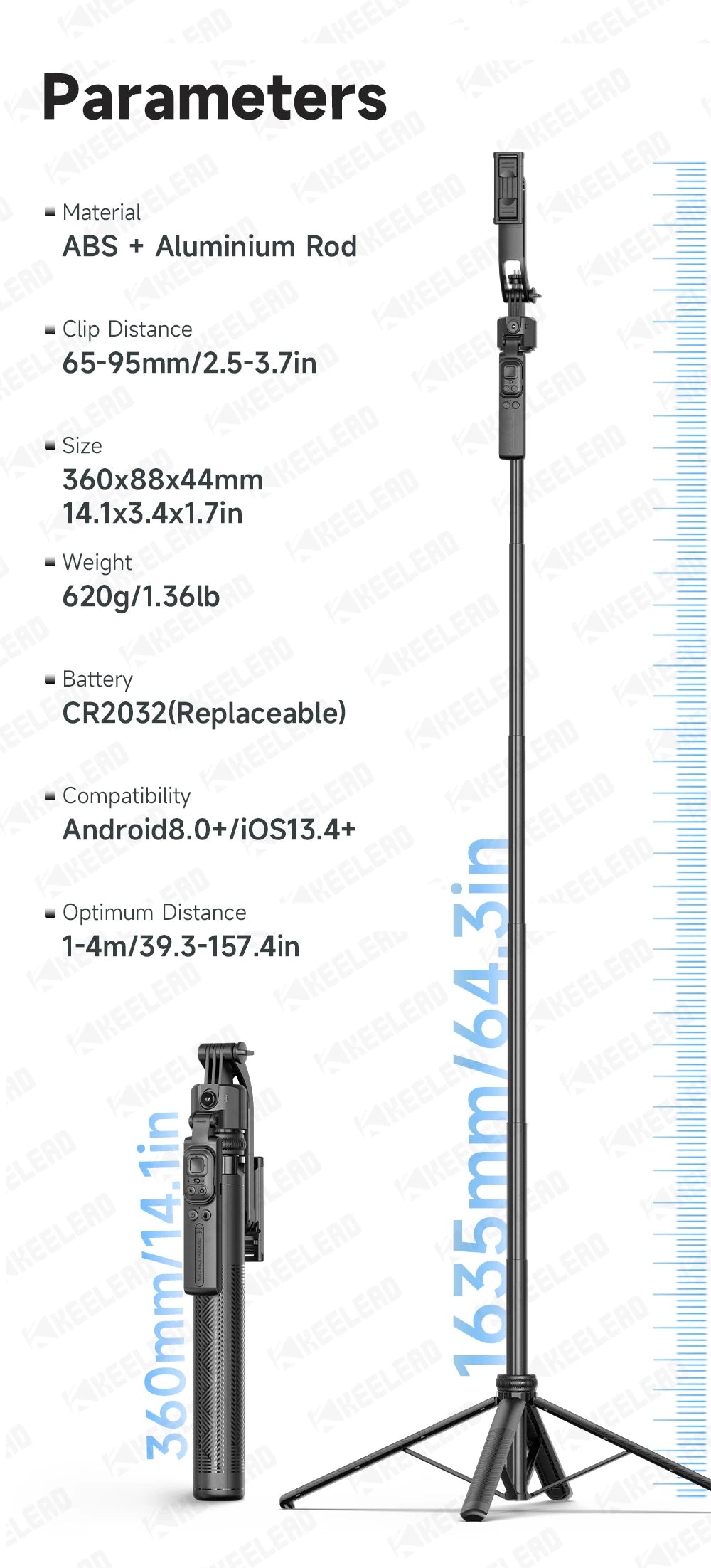Tripod for Mobile Phone 360°Auto-Rotation Shooting C17 Quadrapod Selfie Stick Phone Stand AI Face Following, with Remote Control