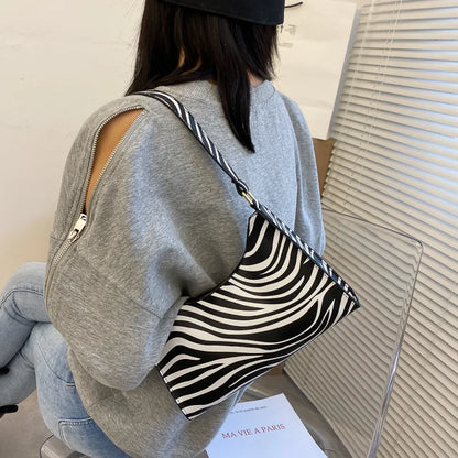 Fashion Zebra Print Women Luxury Handbag PU Leather Simple Underarm Shoulder Bags Female Daily Design Clutch Totes Purse Pouch