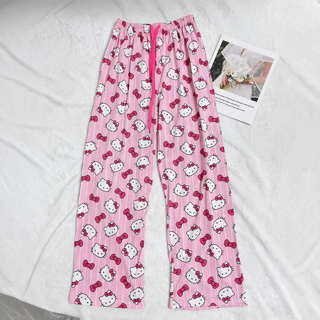Hello Kitty Summer Pajama Pants Anime Cartoon Sanrio Home Pants Couple Home Sleepwear Student Trousers Leisure Home Loungewear