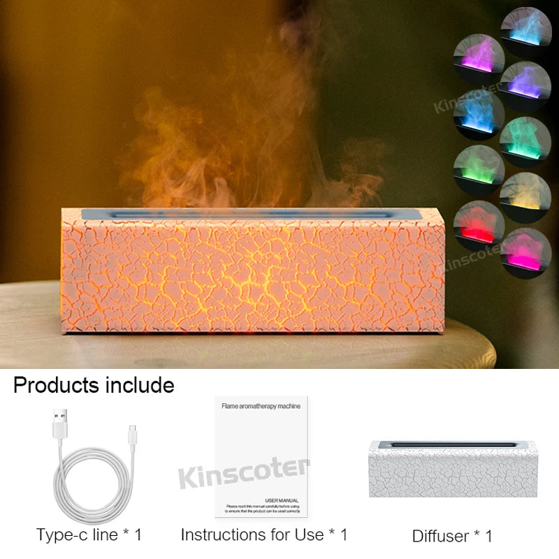 KINSCOTER RGB Flame Aroma Diffuser Air Humidifier Ultrasonic Cool Mist Maker Fogger LED Essential Oil Fire LED Lamp Difusor Gift