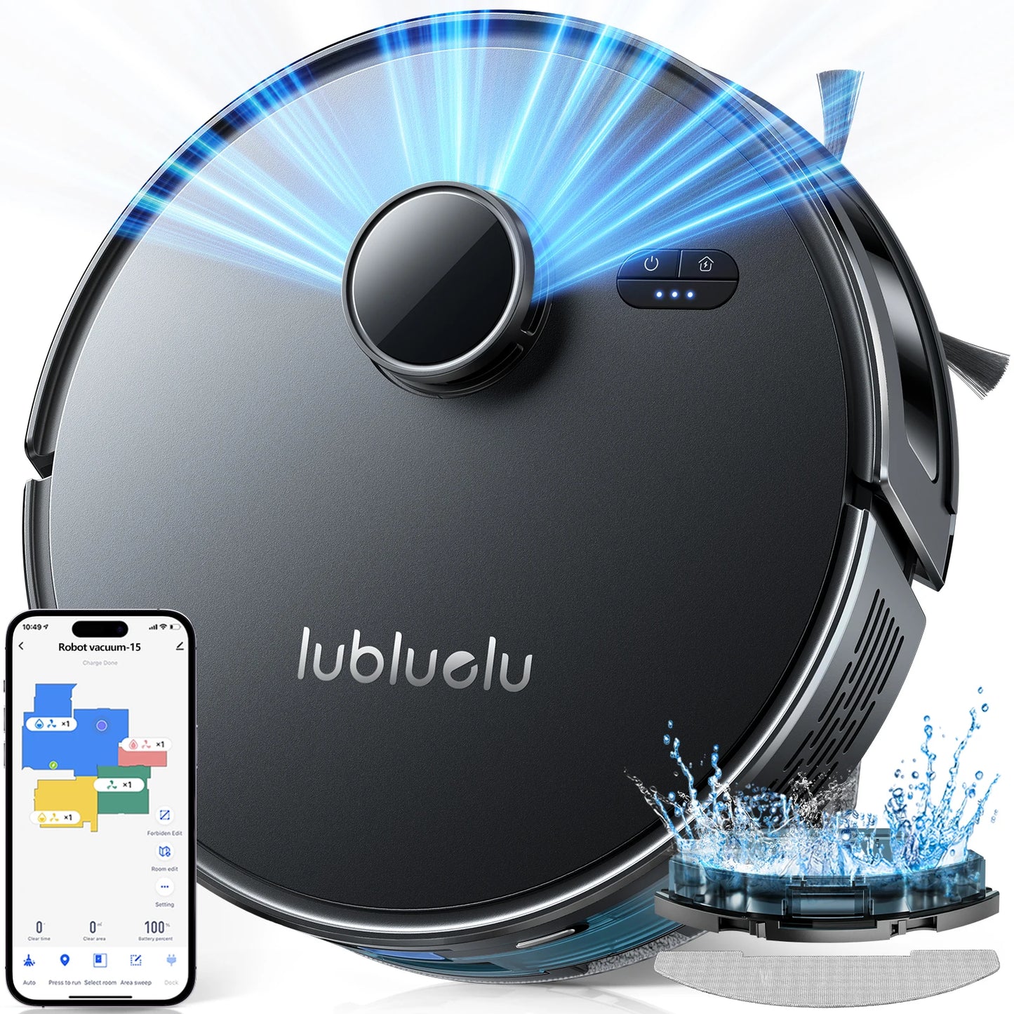 Lubluelu L15 Robot Vacuum And Mop Combo 5000Pa, Robot Vacuum, Auto-Charging, 5 Maps, 30 No-go Zones, 3 In 1 Robot Vacuum Cleaner
