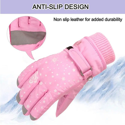 Kids Winter Ski Gloves - Waterproof Warm Snow Mittens for Girls Ages 5-8
