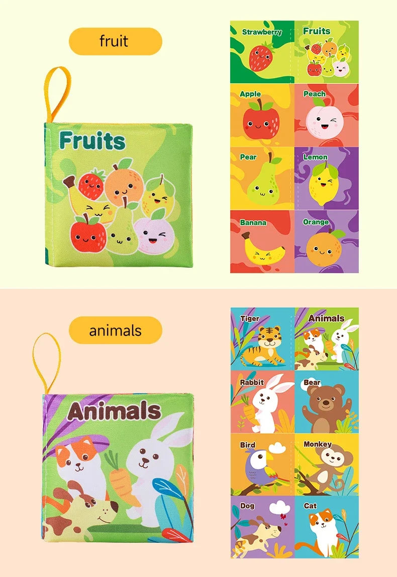 Children Early Educational Toys Rustle Sound Soft Cloth Book Fruits Animal Numbers Food Means of Transportation Cognition Toys