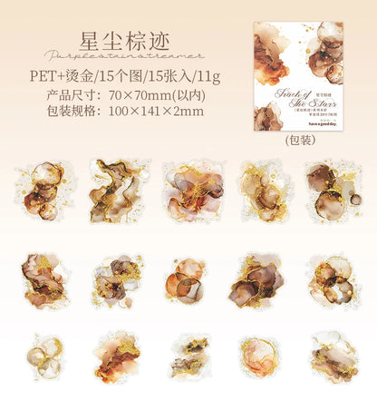 15 Pcs Creative Watercolor smudging hot stamping Stickers hand tent DIY Stick Labels Scrapbooking Material Junk Journal Supplies