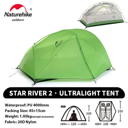Naturehike Star River 2 UL Tent 2 Person Ultralight Waterproof Camping Double Layer 3 Seasons Outdoor Travel Hiking Fishing Tent