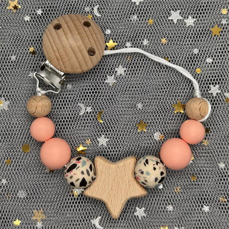 NEW Custom Name Wooden Personalized Baby Pacifier Chain Beech Bead Dummy Nipple Holder Guard Teether Pendant Newborn Mother Gift