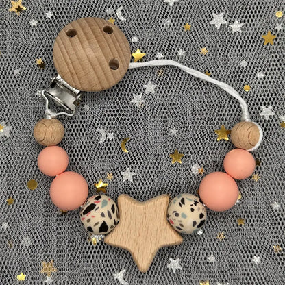 NEW Custom Name Wooden Personalized Baby Pacifier Chain Beech Bead Dummy Nipple Holder Guard Teether Pendant Newborn Mother Gift