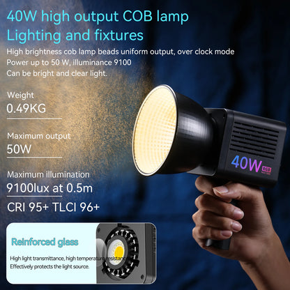 Ulanzi 40W Video Light COB Continuous Lighting Bowens Mount for Studio Video Tiktok Youtube Professional Led light photography