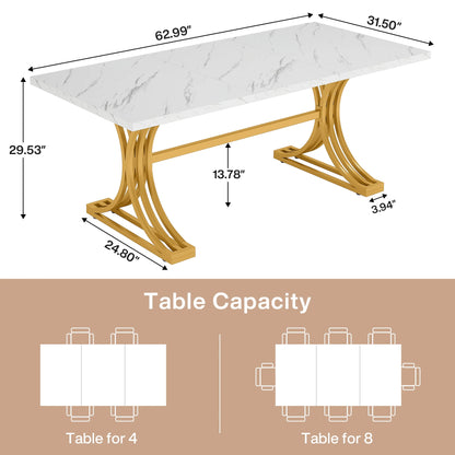 Tribesigns 63-Inch Rectangular Dining Table for 4 to 6, Modern Kitchen Table with Faux Marble Table Top, White Dinner Tables