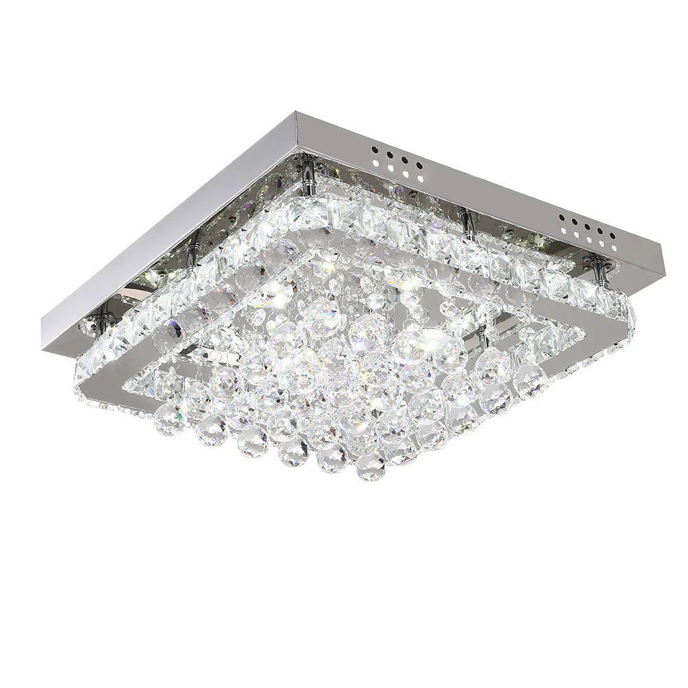 KOMORE Modern Fancy Crystal LED Flush Mount Ceiling Light Fixture, Cool White / Stepless Dimming for Office, Living Room