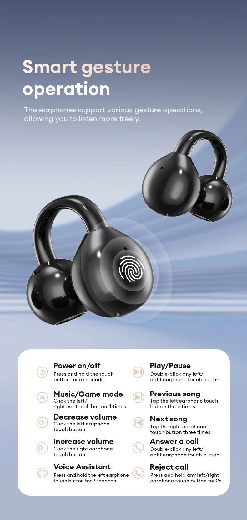 Choice HYUNDAI M100 Open Ear Gaming Earphones Sport Wireless Earbuds TWS Headset Hifi Sound Headphones With Mic For Android IOS