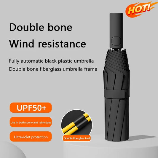 Automatic Umbrella 24 Bone Solid Color Automatic Umbrella Light Collapsible Large Size Outdoor Sunshade Uv Protection New