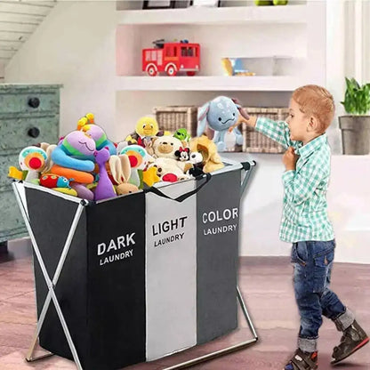 Großer Wäschekorb/Wäscheorganizer, faltbar, hell/dunkel, 3 Fächer