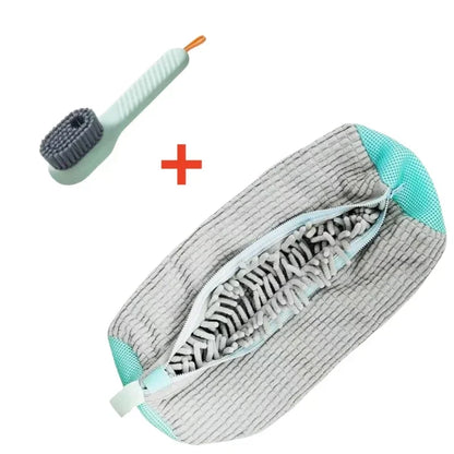 Shoe Washing Machine Bag with Liquid Shoe Brush Set Durable Laundry Shoe Bag and Soft Bristle Clean Brush for All Shoes