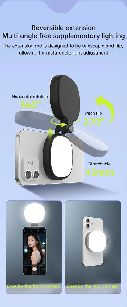 Magnetic Multi-functional Mobile phone Selfie mirror Mini Fill light dual-colour adjustable reversible fill light bracket