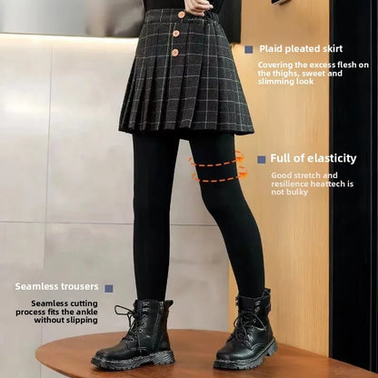 Girls Fleece Skort - Thickened Winter Leggings with Poodle Skirt | Warm Autumn & Winter Bottoms