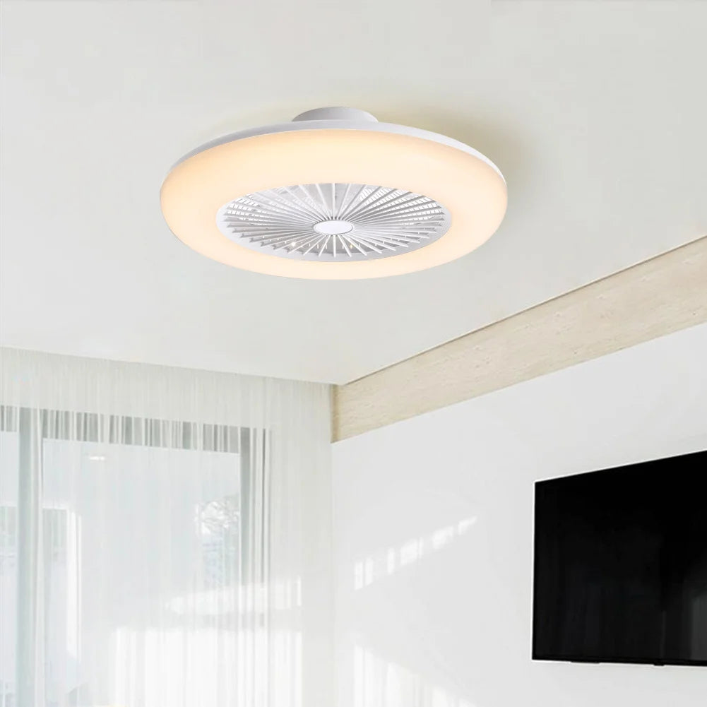 KOMORE Round Acrylic LED Ceiling Light Fan with Remote Control 3 Colour Temperature Memory Functions for Office, Living Room