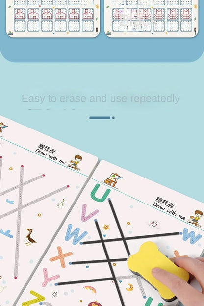 Children Magical Tracing Workbook Montessori Learning Educational Writing Toys Reusable Pen Control Training Copybook for Kids
