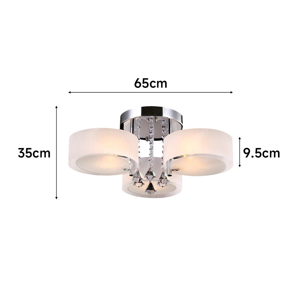 KOMORE Modern Round Acrylic LED Semi Flush Mount with Crystal Accent for Office, Living Room, Bedroom, Kitchen, Hallway, Porch