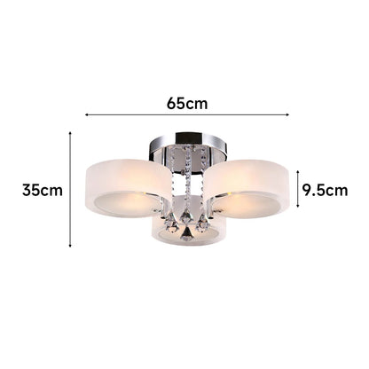 KOMORE Modern Round Acrylic LED Semi Flush Mount with Crystal Accent for Office, Living Room, Bedroom, Kitchen, Hallway, Porch