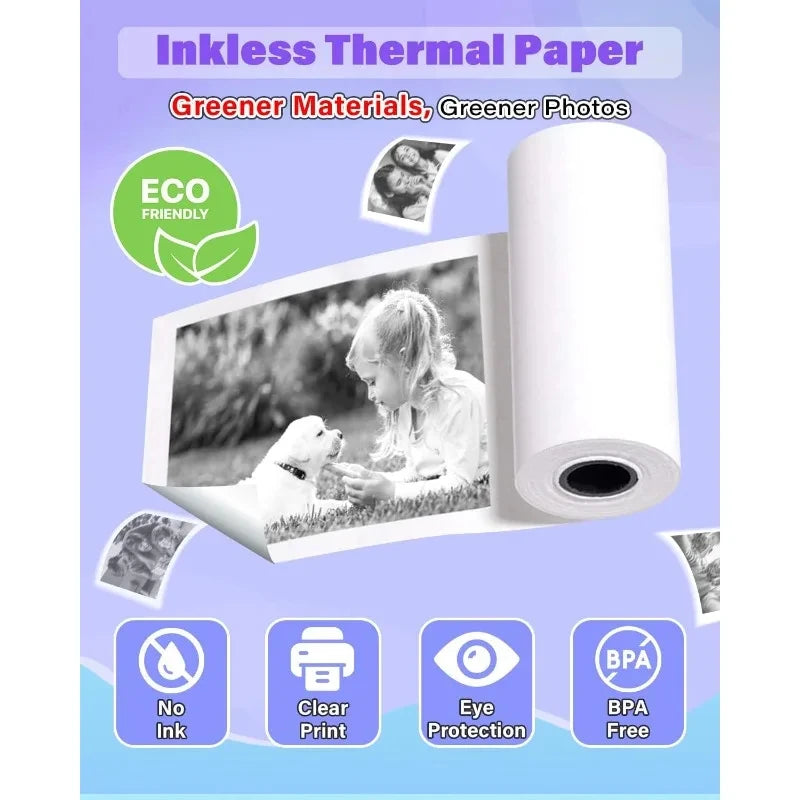 Kids Camera Instant Print Refill for Kids Instant Camera Thermal Printing BPA Free,57x25mm White Non-Adhesive Photo Print Rolls