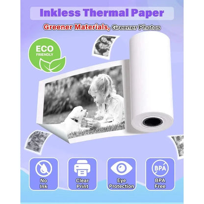 Kids Camera Instant Print Refill for Kids Instant Camera Thermal Printing BPA Free,57x25mm White Non-Adhesive Photo Print Rolls