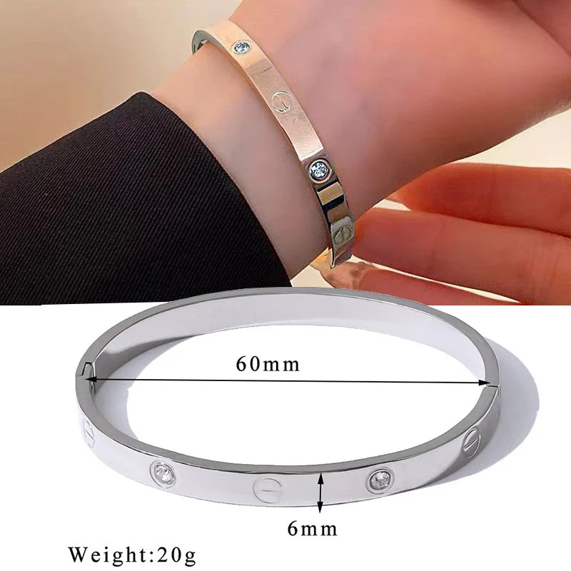 Classic Design Stainless Steel Rose Gold Color Smooth Metal Bracelet for Women's Non Fading Jewelry Trendy Explosive Accessories