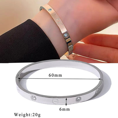 Classic Design Stainless Steel Rose Gold Color Smooth Metal Bracelet for Women's Non Fading Jewelry Trendy Explosive Accessories