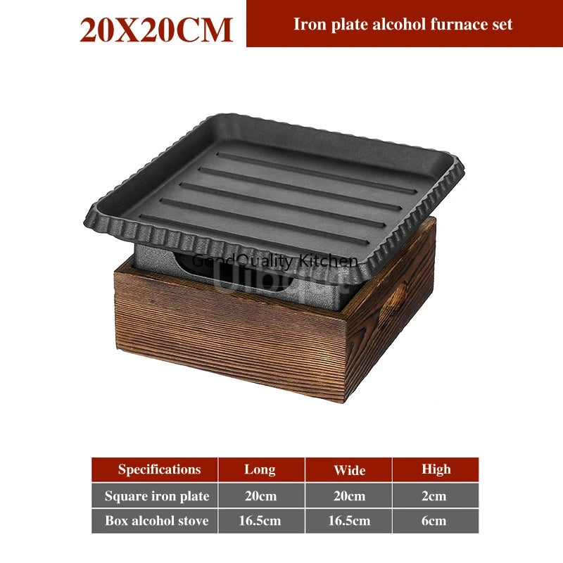 Dining room single and double tableware Cast iron barbecue plate Square alcohol oven baking tray Korean style barbecue stove set