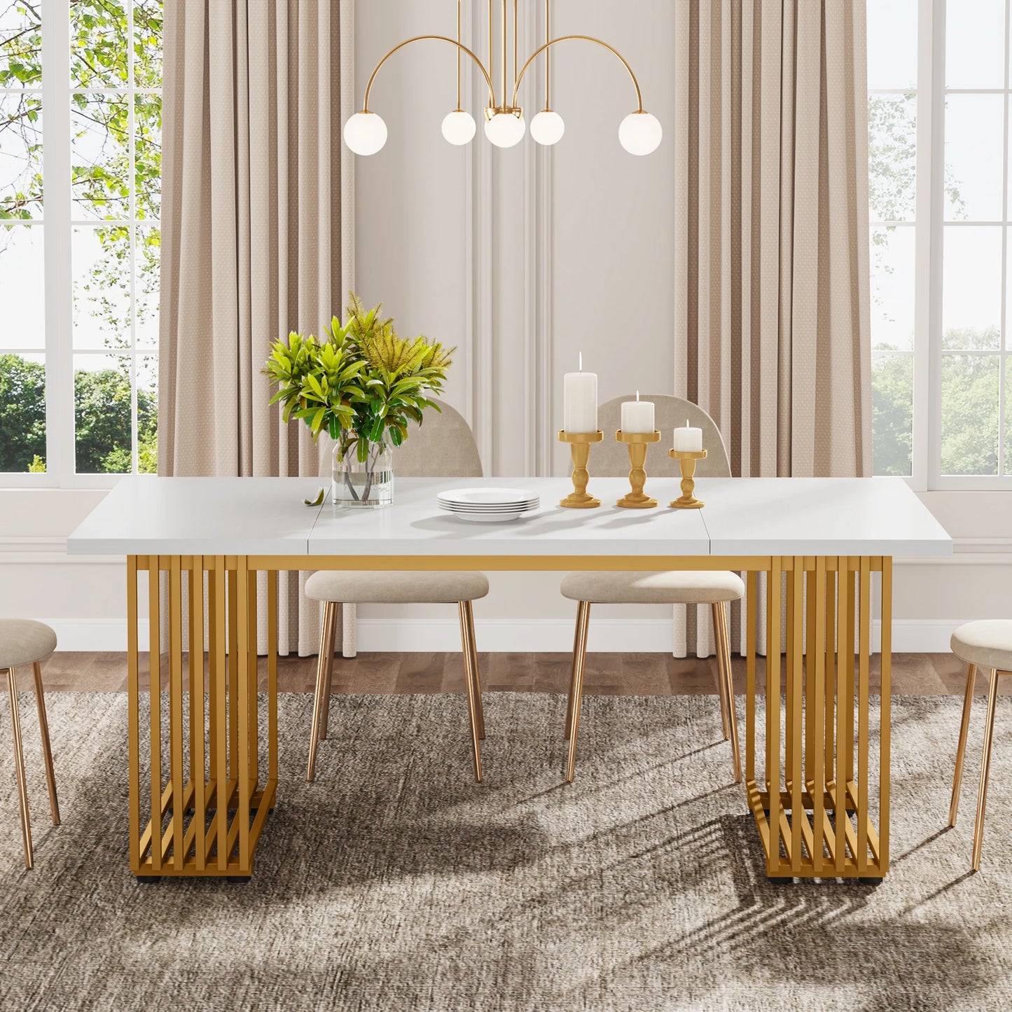 Tribesigns 63-Inch Rectangular Dining Table for 4 to 6, Modern Kitchen Table with Faux Marble Table Top, White Dinner Tables