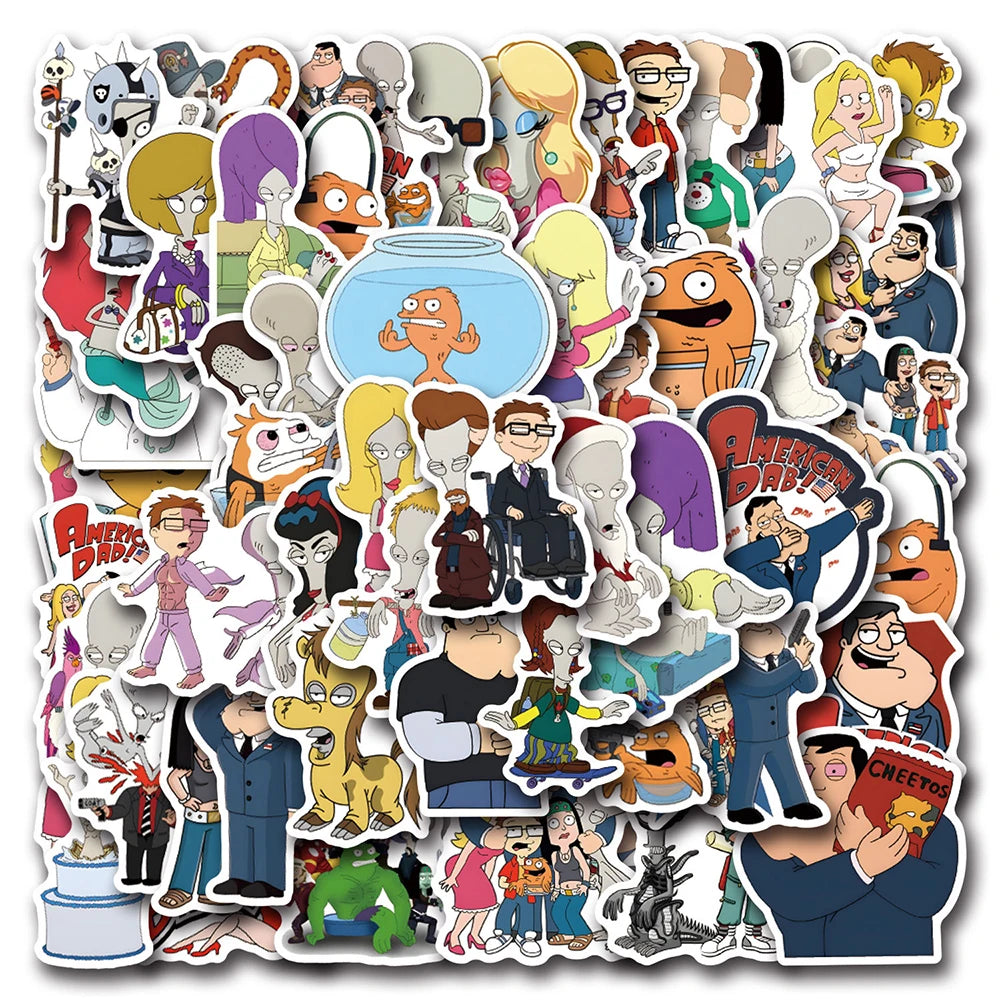 10/30/55pcs Funny Disney Anime American Dad Stickers Cartoon Kid DIY Decals Toy Skateboard Notebook Phone Case Graffiti Sticker