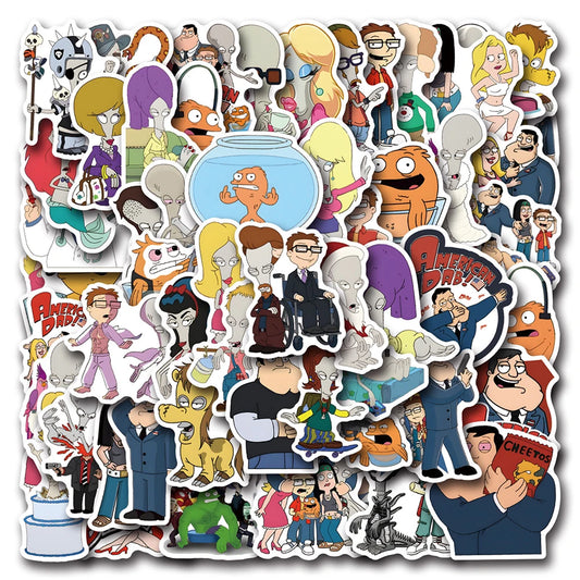 10/30/55pcs Funny Disney Anime American Dad Stickers Cartoon Kid DIY Decals Toy Skateboard Notebook Phone Case Graffiti Sticker