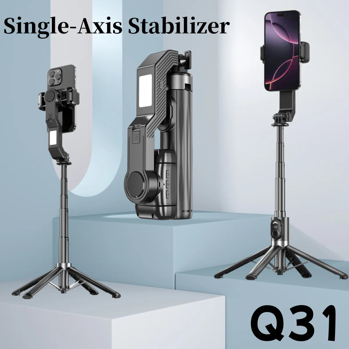 Q31 Single-Axis Stabilizer Selfie Stick Tripod Smart and stable mobile phone holder with Fill Light for Smartphone