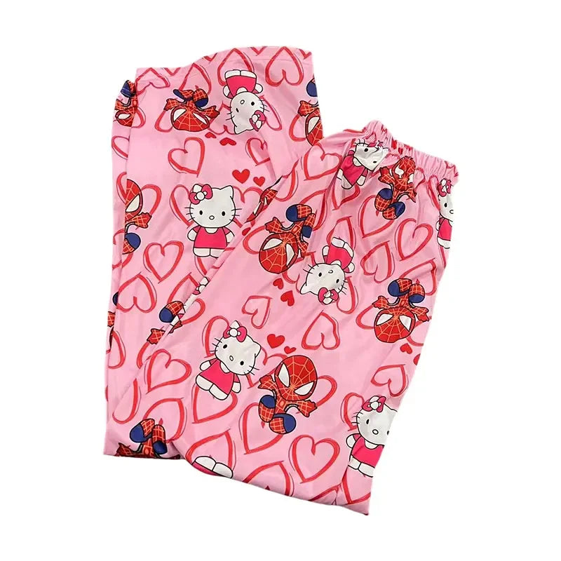 Hello Kitty Spider-Man Anime-Pyjamahose, Y2K-Cartoon-Stil, lockere Hose, Familienkleidung, Partnerhose, Geschenk für Mädchen