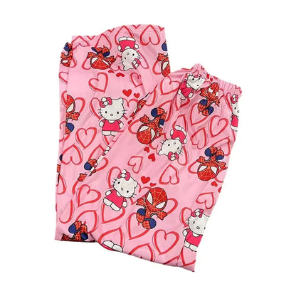Hello Kitty Spider-Man Anime-Pyjamahose, Y2K-Cartoon-Stil, lockere Hose, Familienkleidung, Partnerhose, Geschenk für Mädchen