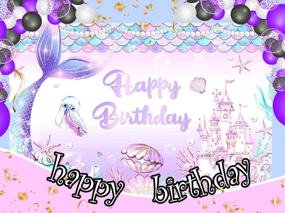 Dewprint Mermaid Backdrop Under The Sea Photography Background Decoration Supplies Girls Princess Birthday Party Banner